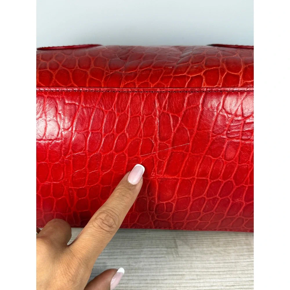 Banana Republic Red Croc Embossed Leather Bowler Boston Satchel Shoulder Bag